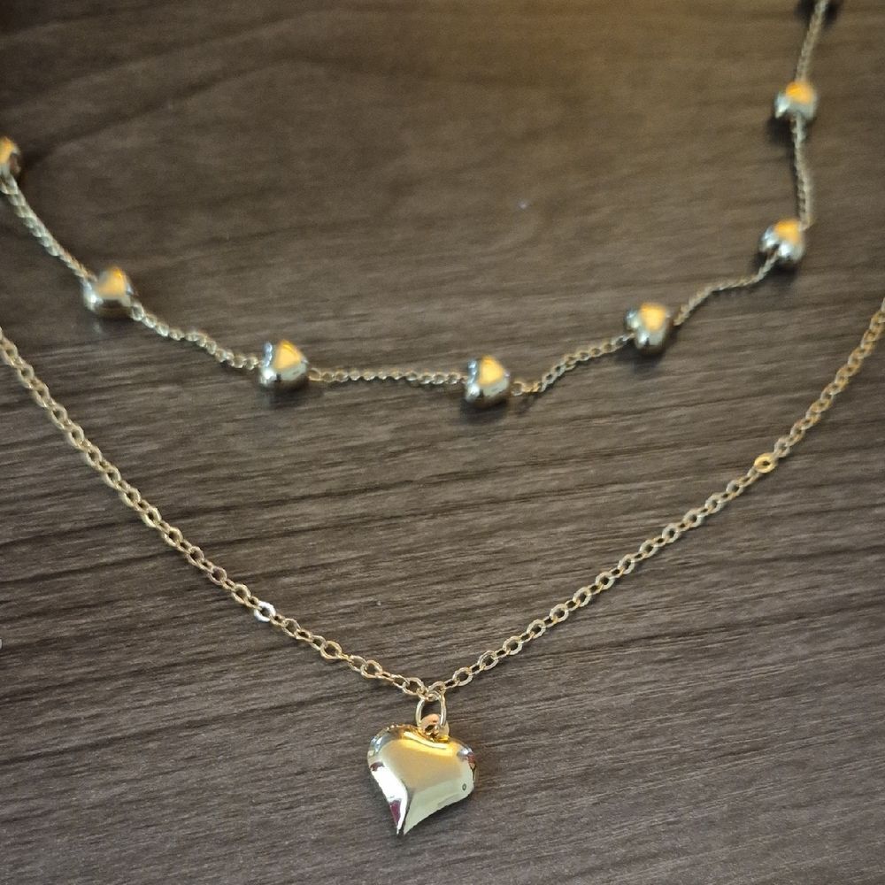 💥3/$55💥 Gold Plate Layered Heart Pendant Necklace Dainty Petite Fem